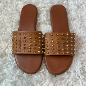 Madden Girl Brown Studded Slide Sandals